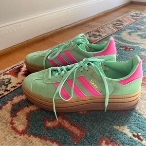 Adidas Gazelle Bold, size 9, mint and pink, like new